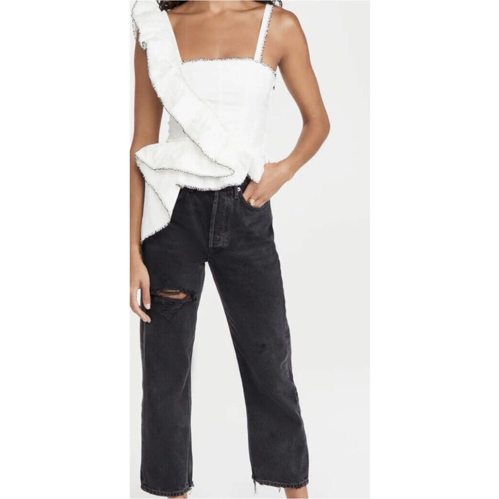 Ulla Johnson White One-Shoulder Ruffle Corset Top